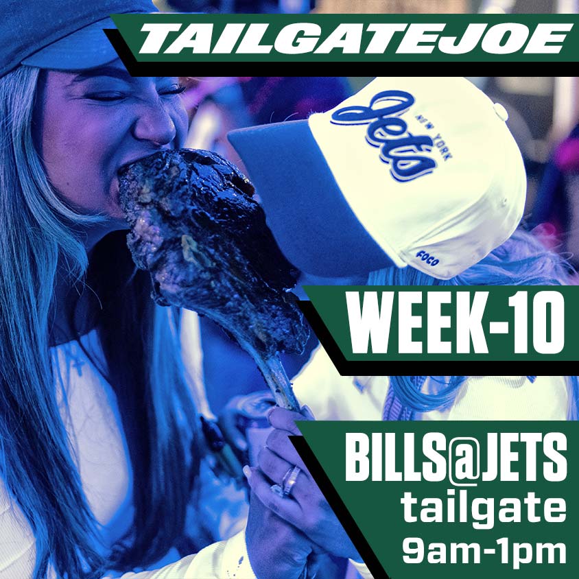 ny jets 2026 season week 10 buffalo bills at New York jets tailgate party tailgatejoe